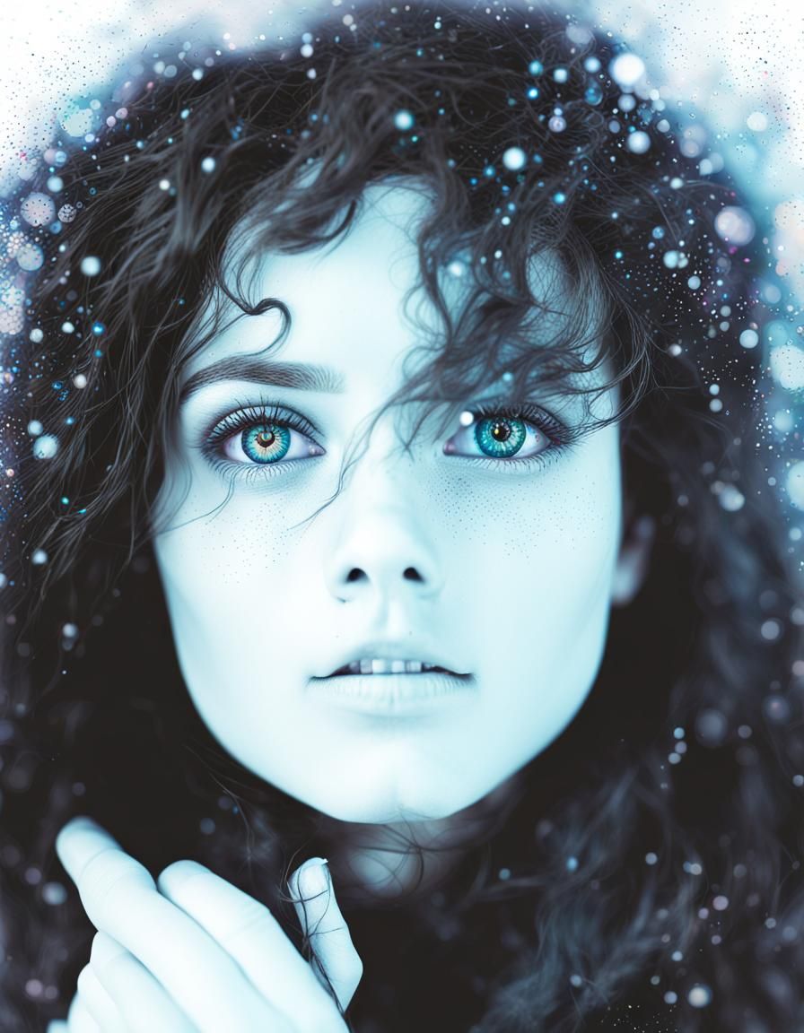 Holographic Portrait with Curly Hair, by Pablo Amaringo