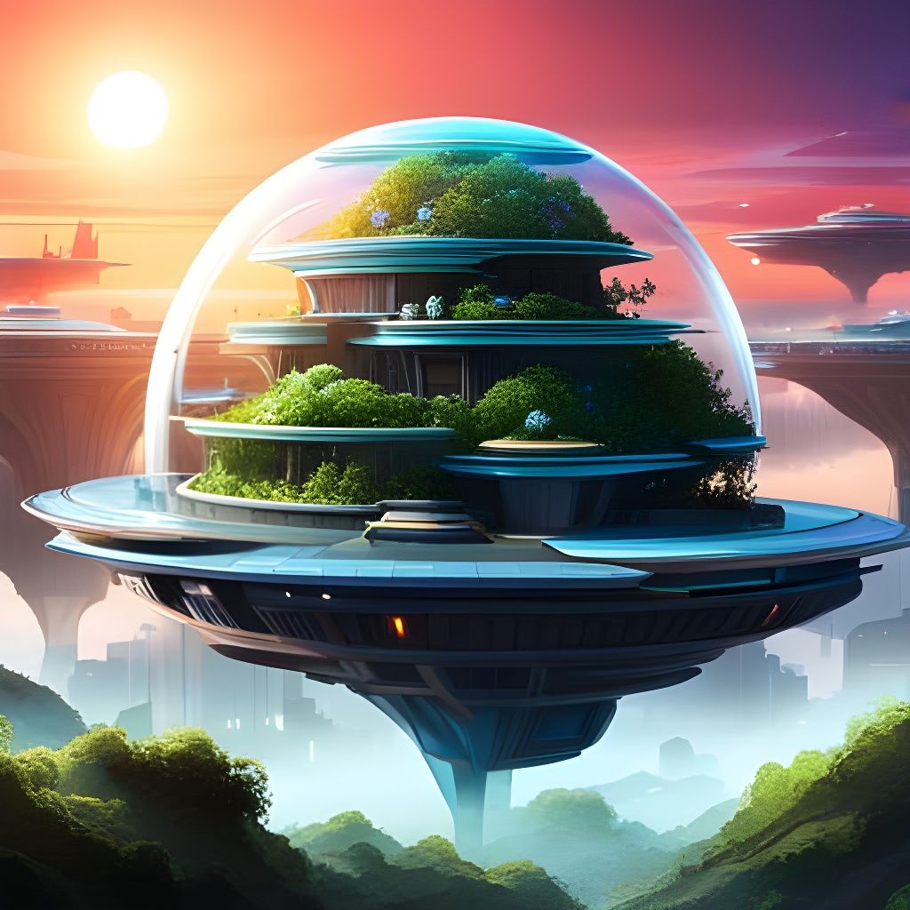 Futuristic Sky City with Neon Lights and Spaceships