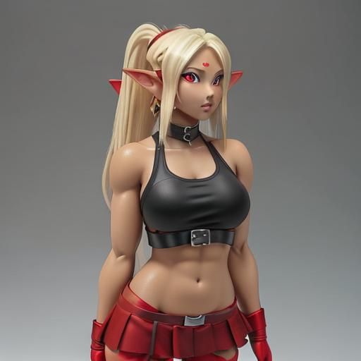 Anime Elf Girl with Red Eyes and Sporty Outfit
