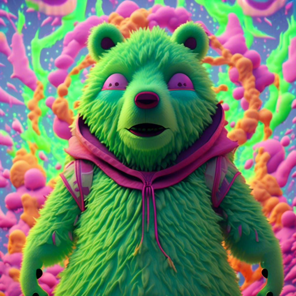 Bioluminescent Fluffy Bear in a Slime Spring
