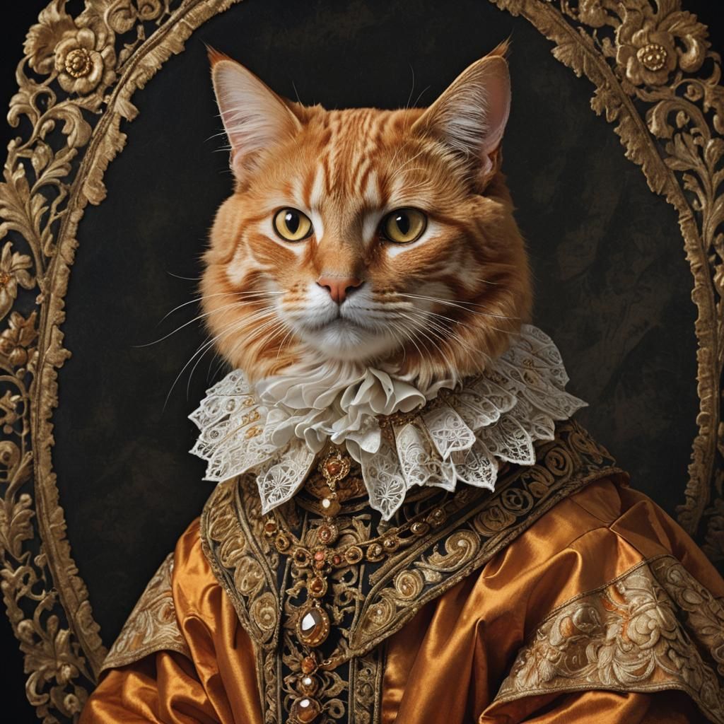 Renaissance Cat Portrait in Golden Robe