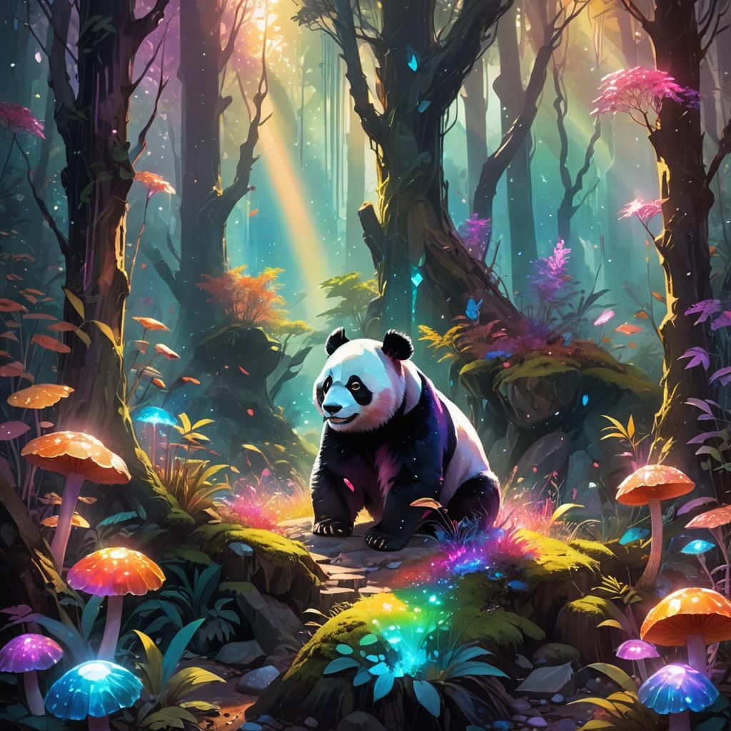 Panda in Crystalline Forest: Fantasy Concept Art