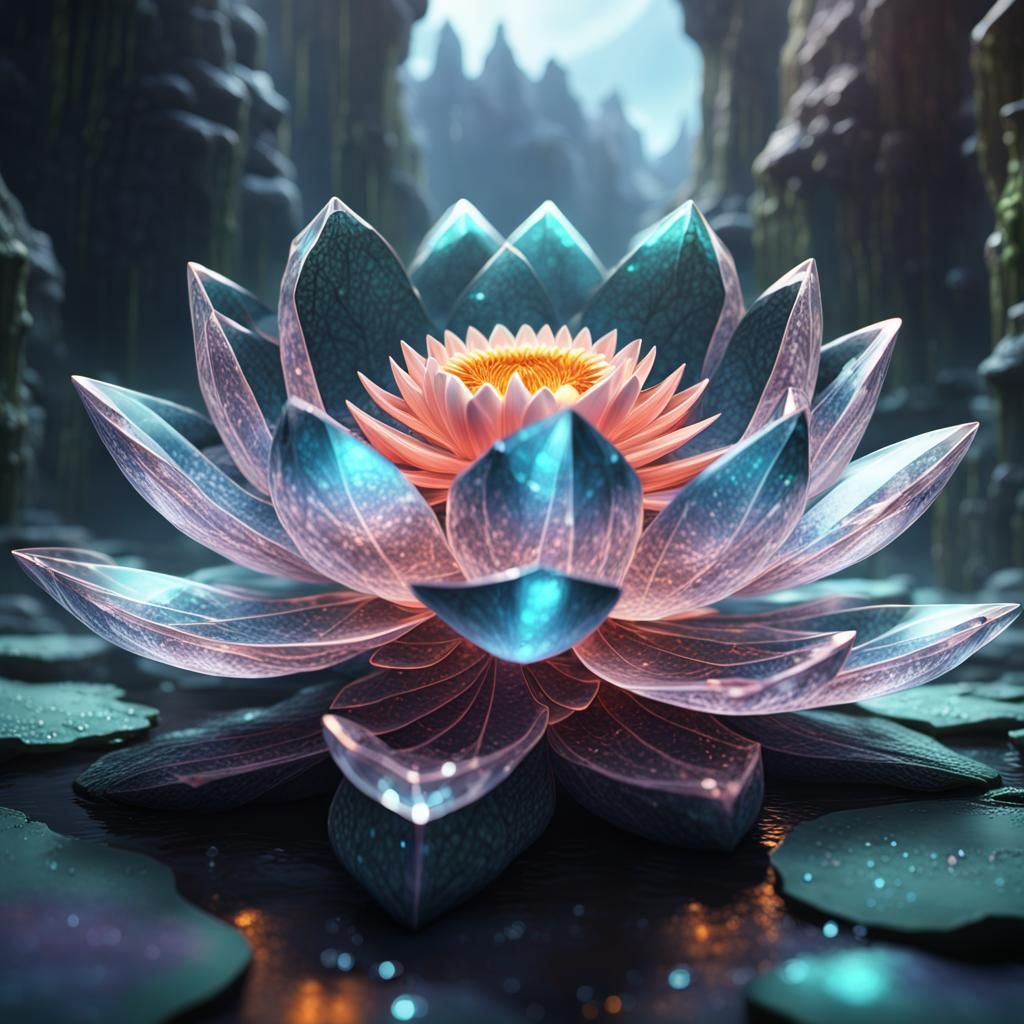 Detailed Crystal Lotus Flower Fantasy Concept Art