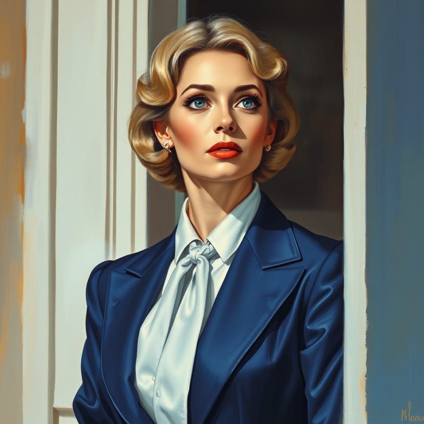 Elegant Woman in Doorway, Impressionistic Oil Painting