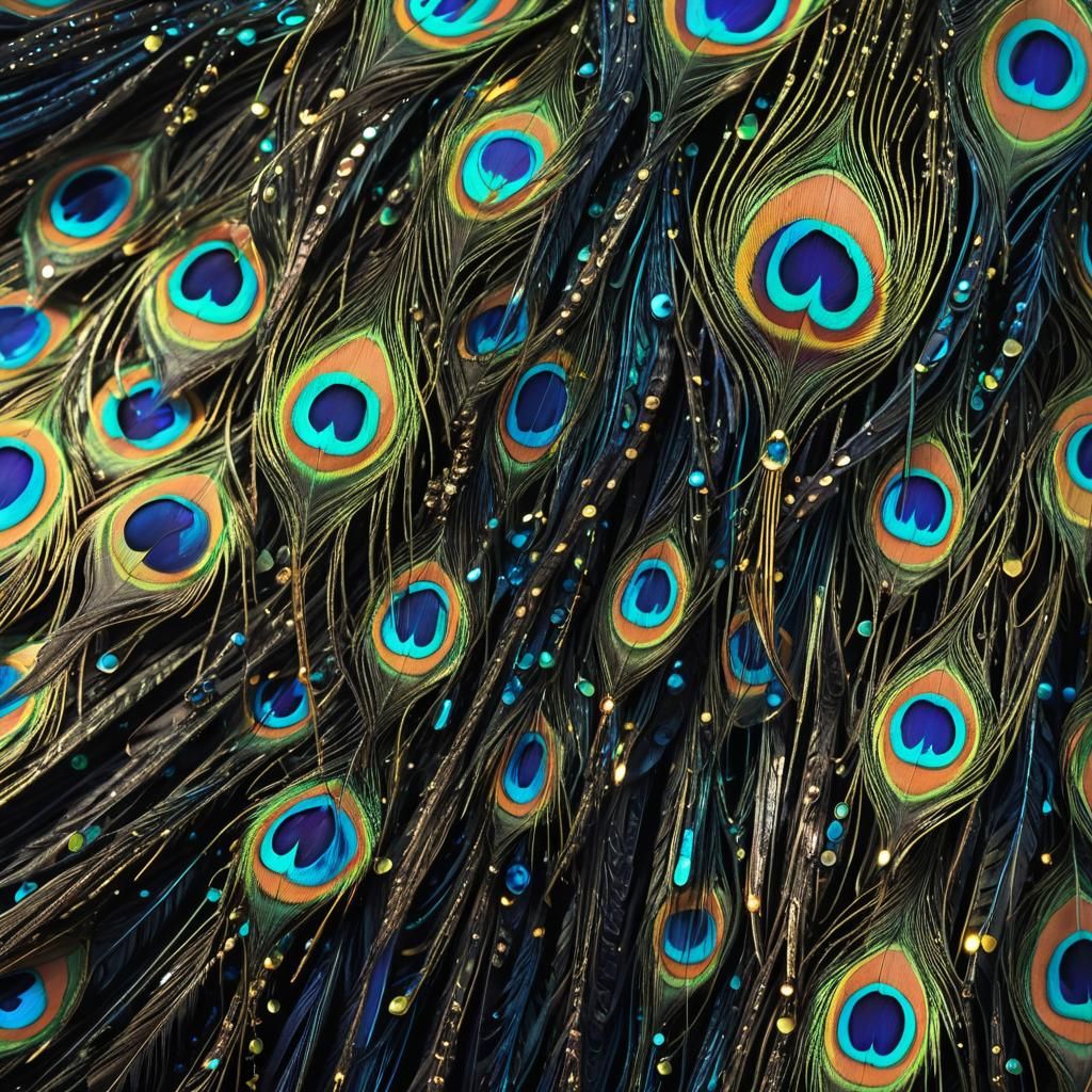 Neon Rainbow Peacock with Black Jewels in Synthwave Style