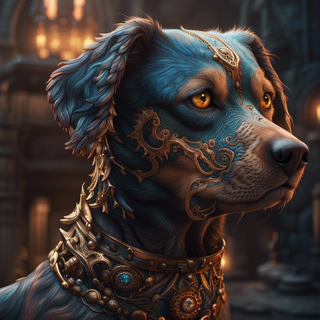 Detailed Dog Face Matte Painting in Deep Color