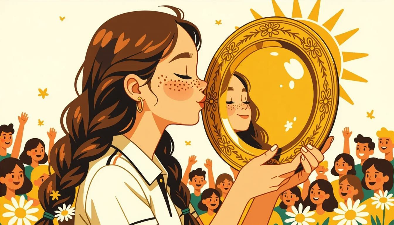 Girl Kissing Golden Plate in Ashley Wood Style