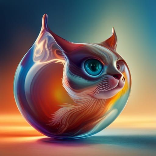 Hyperrealistic Blown Glass Cat in Splash Art Style