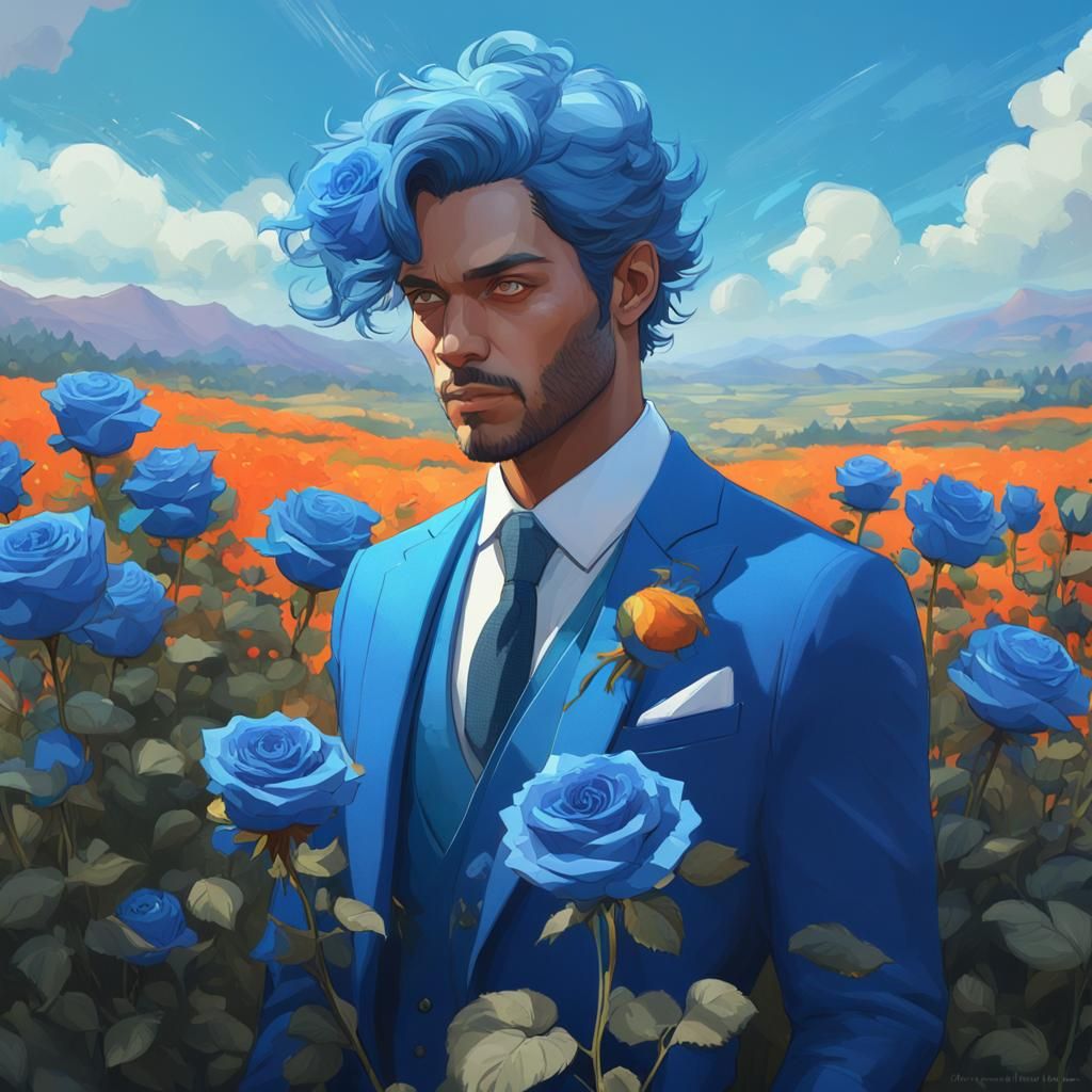 Blue Prince in Blue Rose Field: Hyperdetailed Concept Art