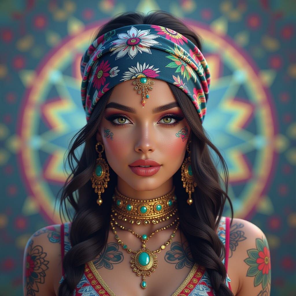 Futuristic Chola Lady Portrait in Art Nouveau Style