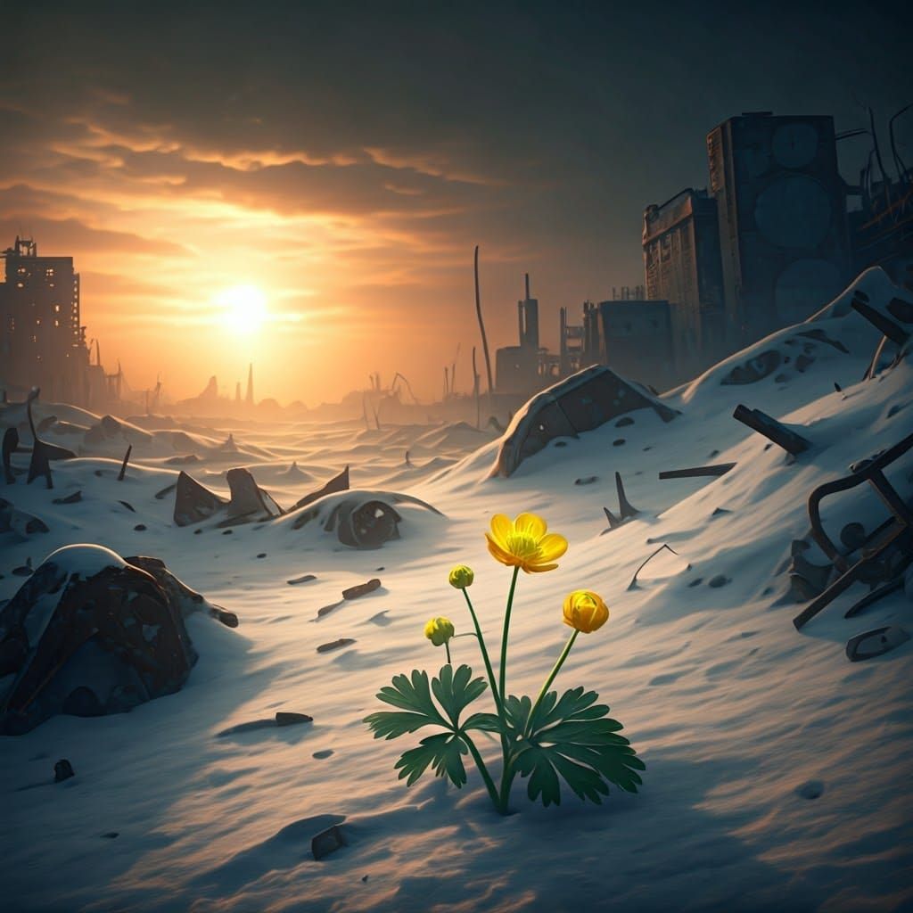 Hope in a Barren Post-apocalyptic Landscape with Buttercup F...