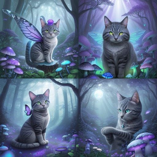 Whimsical Cat Fairy in Mystical Forest