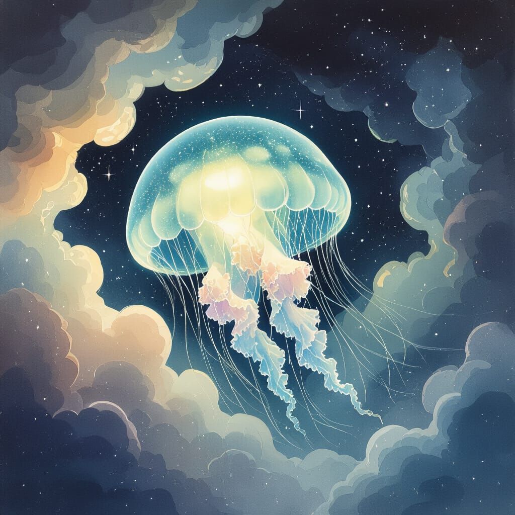 Bioluminescent Jellyfish Drifting Through Gas Giant Atmosphe...