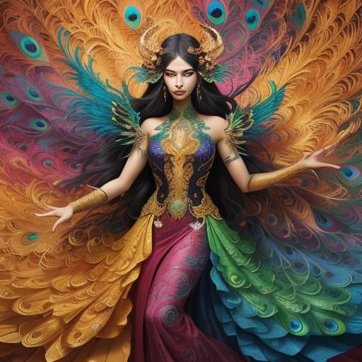 Dragon Peacock Woman in Fauvist Expressionism