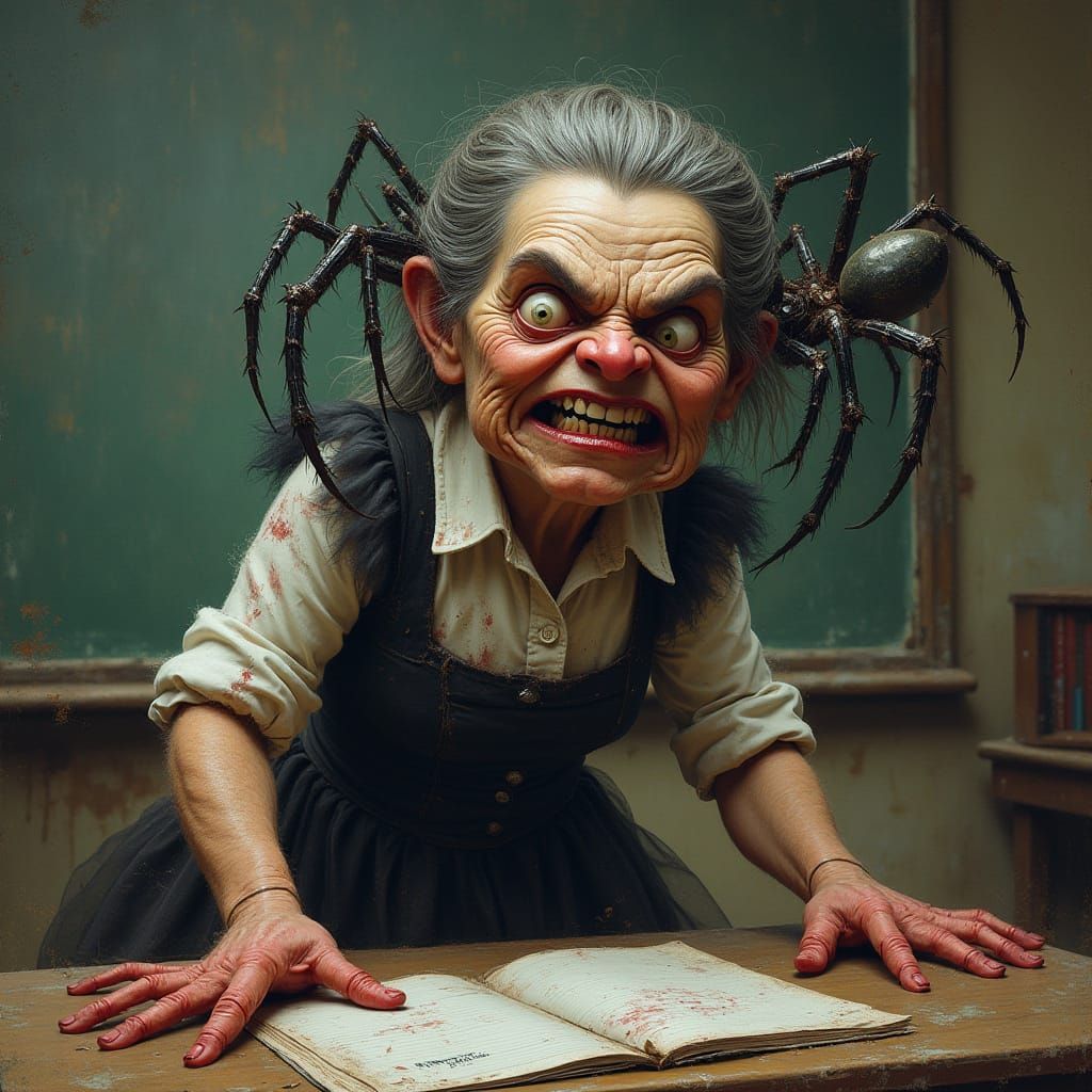Grotesque Garbage Pail Kid of Menacing Teacher Mrs. Lantz