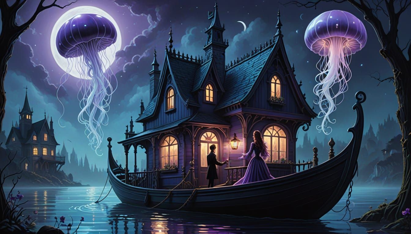 Victorian Woman in Gothic Bioluminescent Fantasy