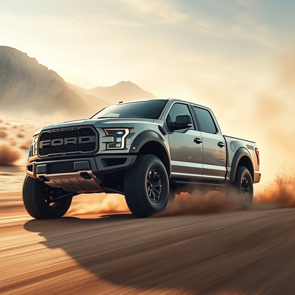 Ford Raptor F150 Speeds Across Desert Landscape