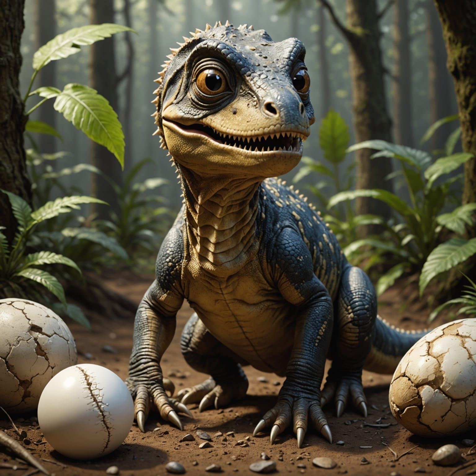 Cute Baby T.Rex Hatching in Hyperrealistic Paleoart Style