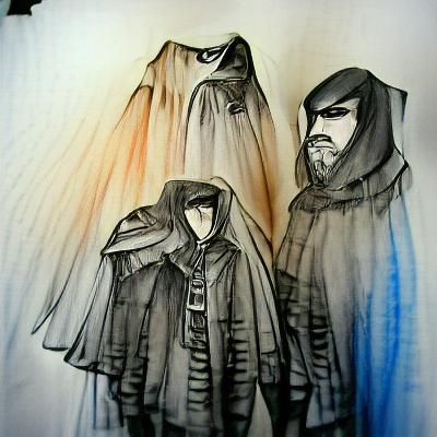 Three Cloaked Figures in Silhouette