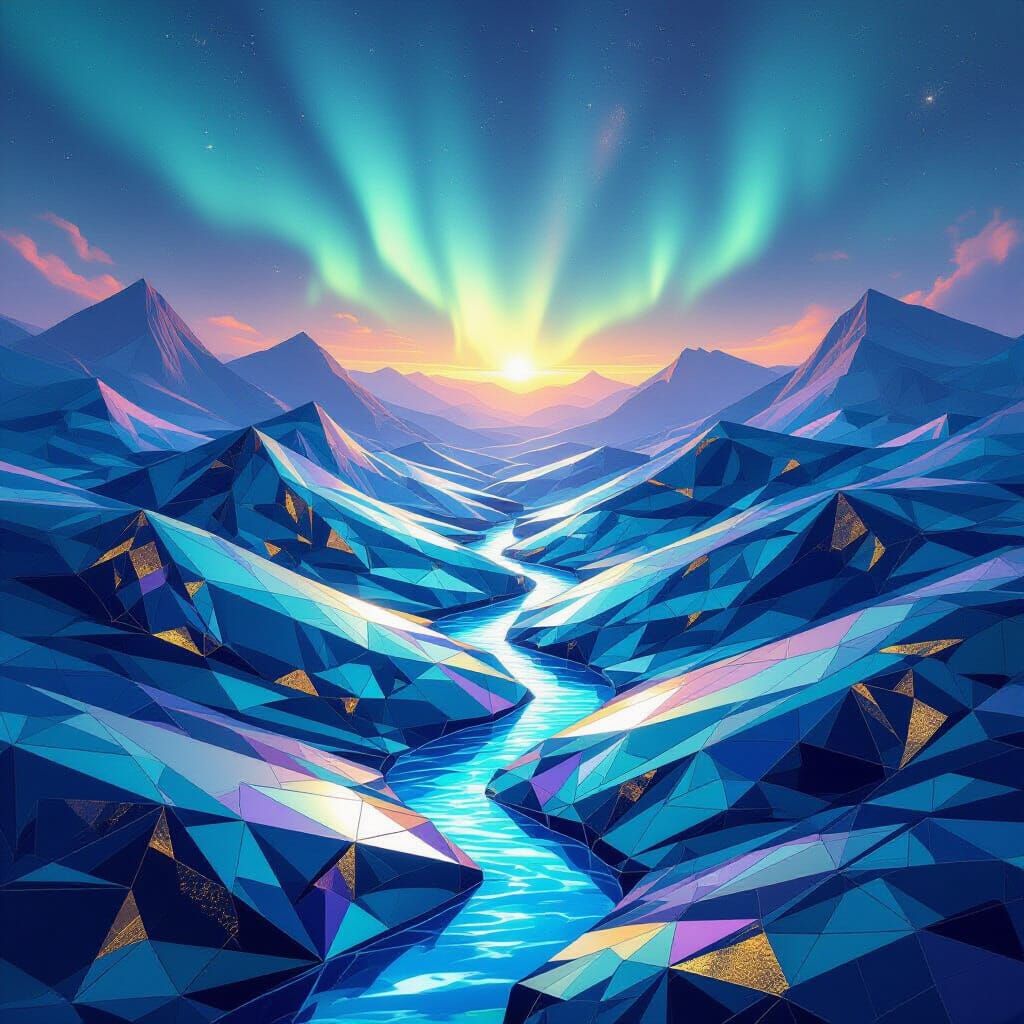 Surreal Glass Hills with Molten Metal Streams