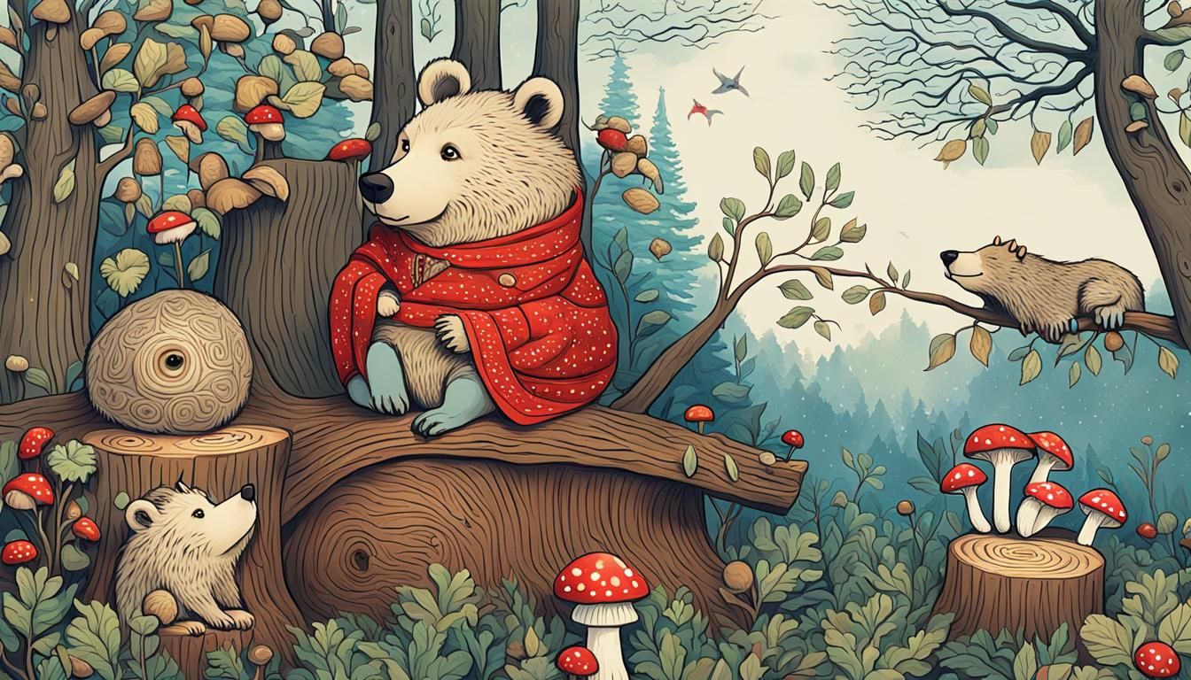 Slavic Bear Contemplating Life in Dreamy Forest