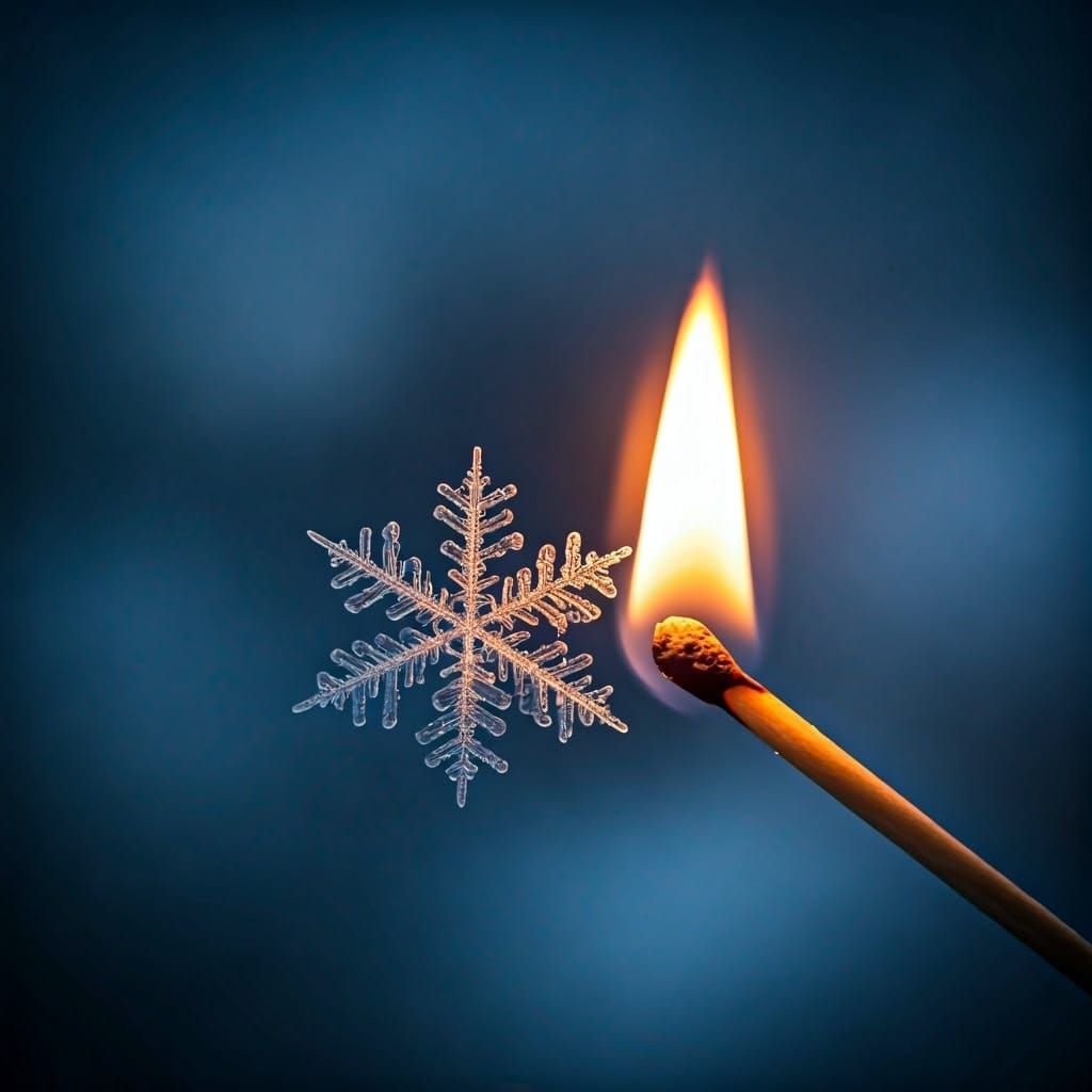 A Snowflake's Fleeting Encounter with Flame