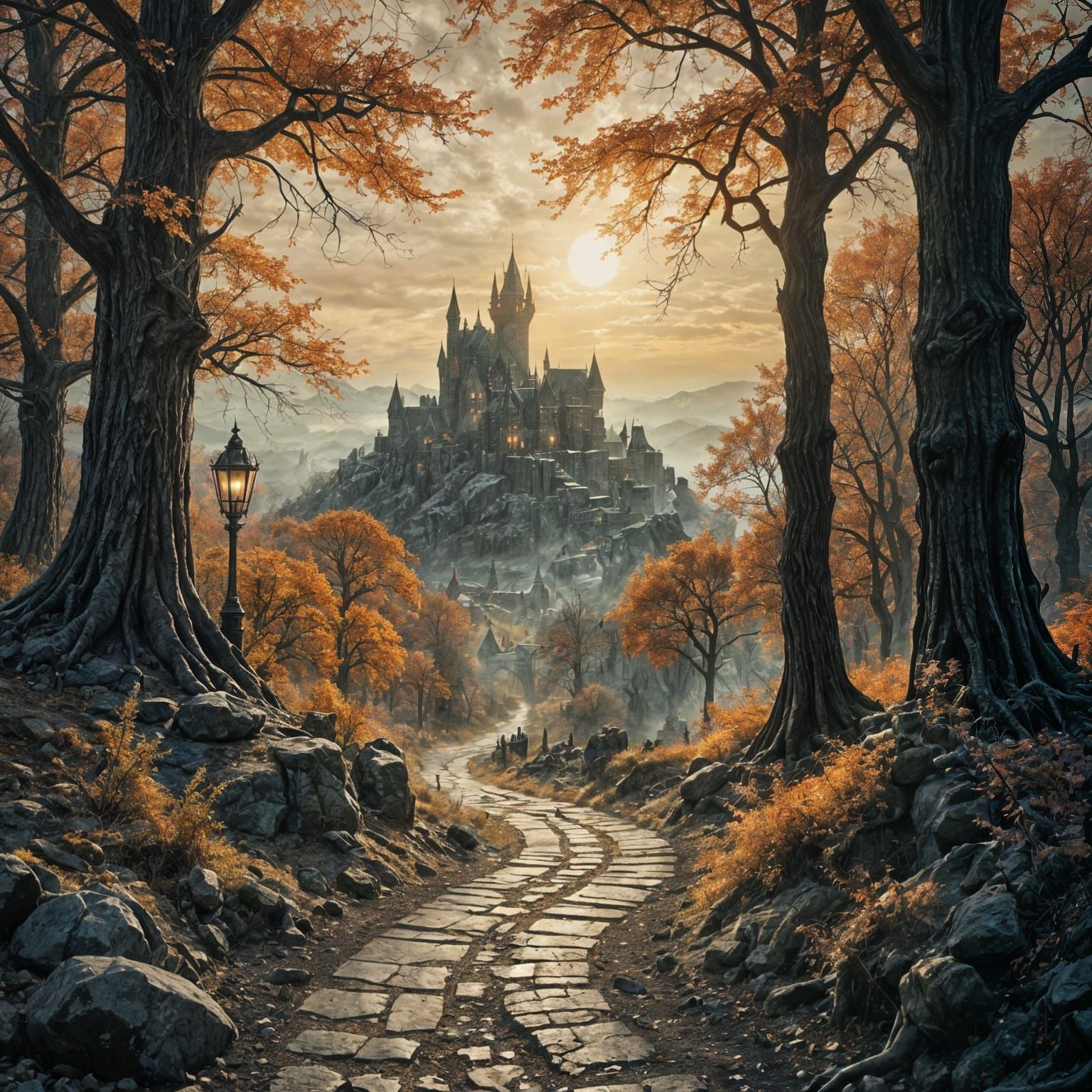 A Guiding Light Over Frankenstein's Castle in Moody, HDR Sty...