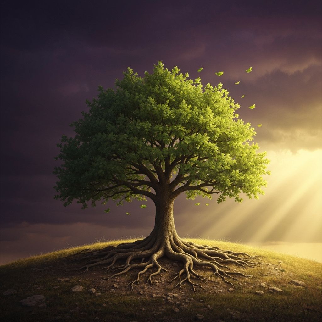 Ancient Oak Tree Resilience in Magical Realism Style