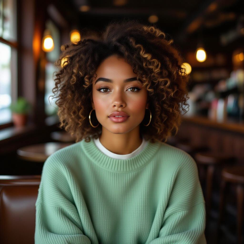 Portrait of Young Woman in Bar, Expressive Brushstrokes