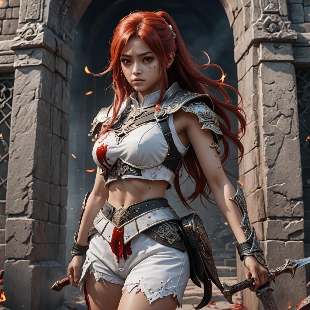 Heroic Fantasy Woman at Gates of Hell