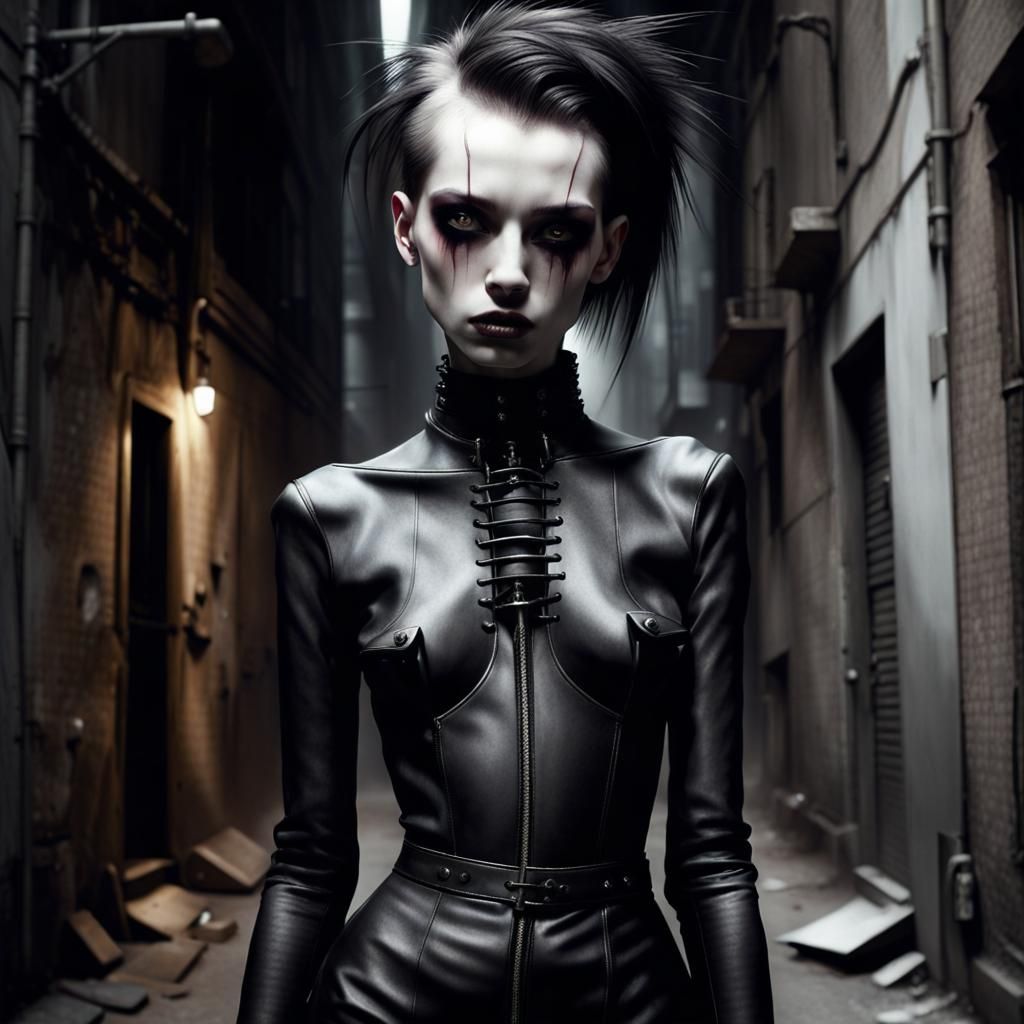 Goth Punk Girl in Dark Alley, Surreal Art