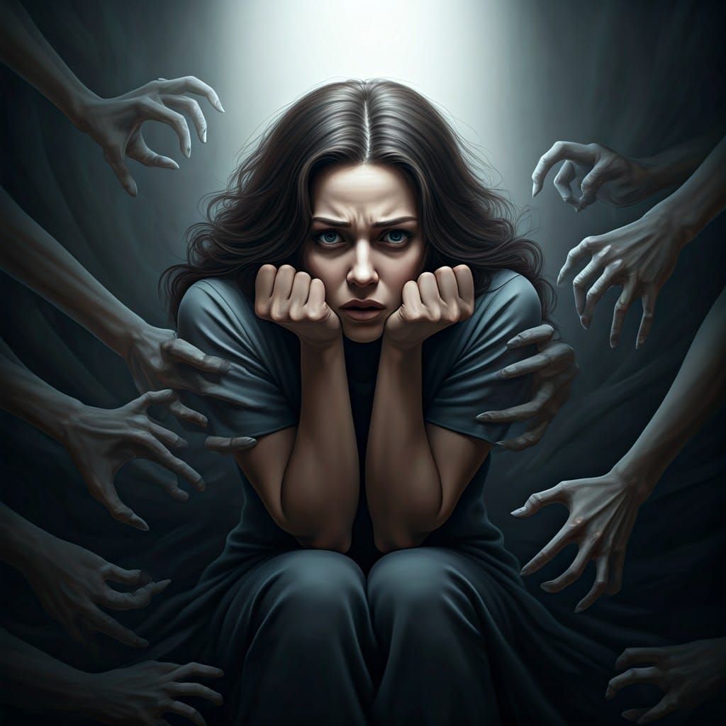 Tormented Woman in Eerie Light