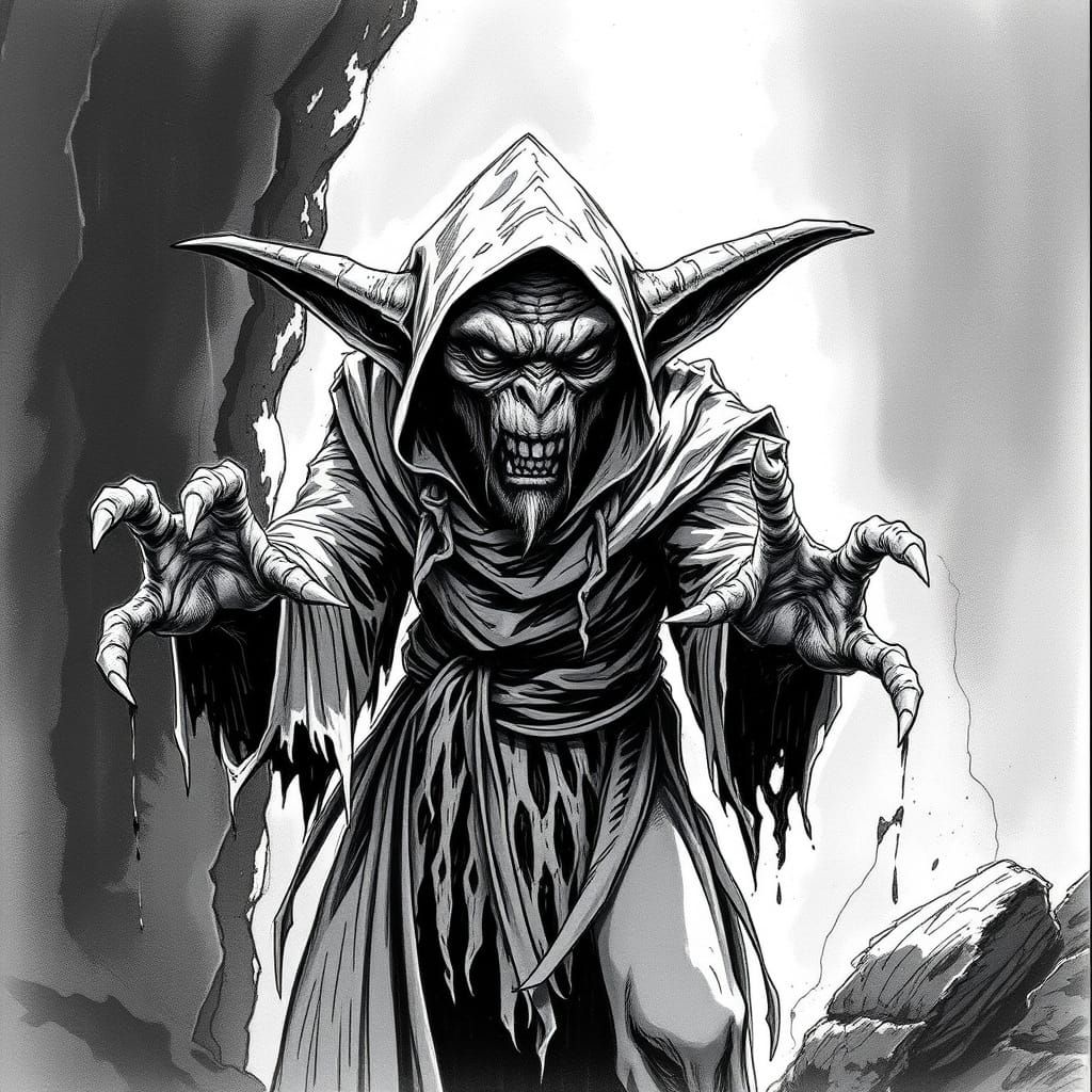 Goblin Shaman in Dark Fantasy Sketch Style