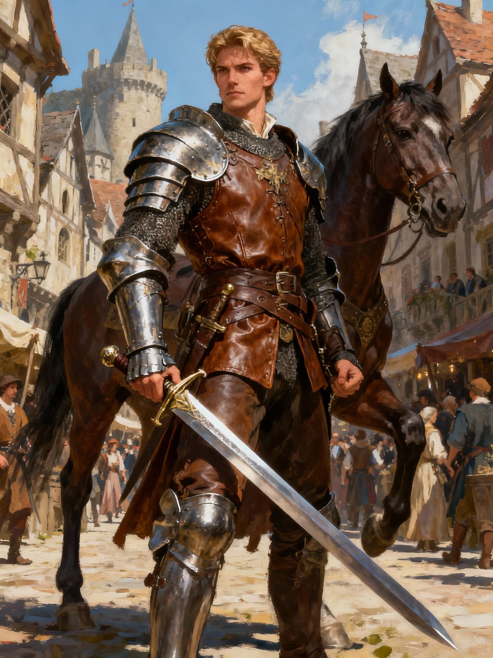 Noble Knight Jason in Medieval City with Claymore