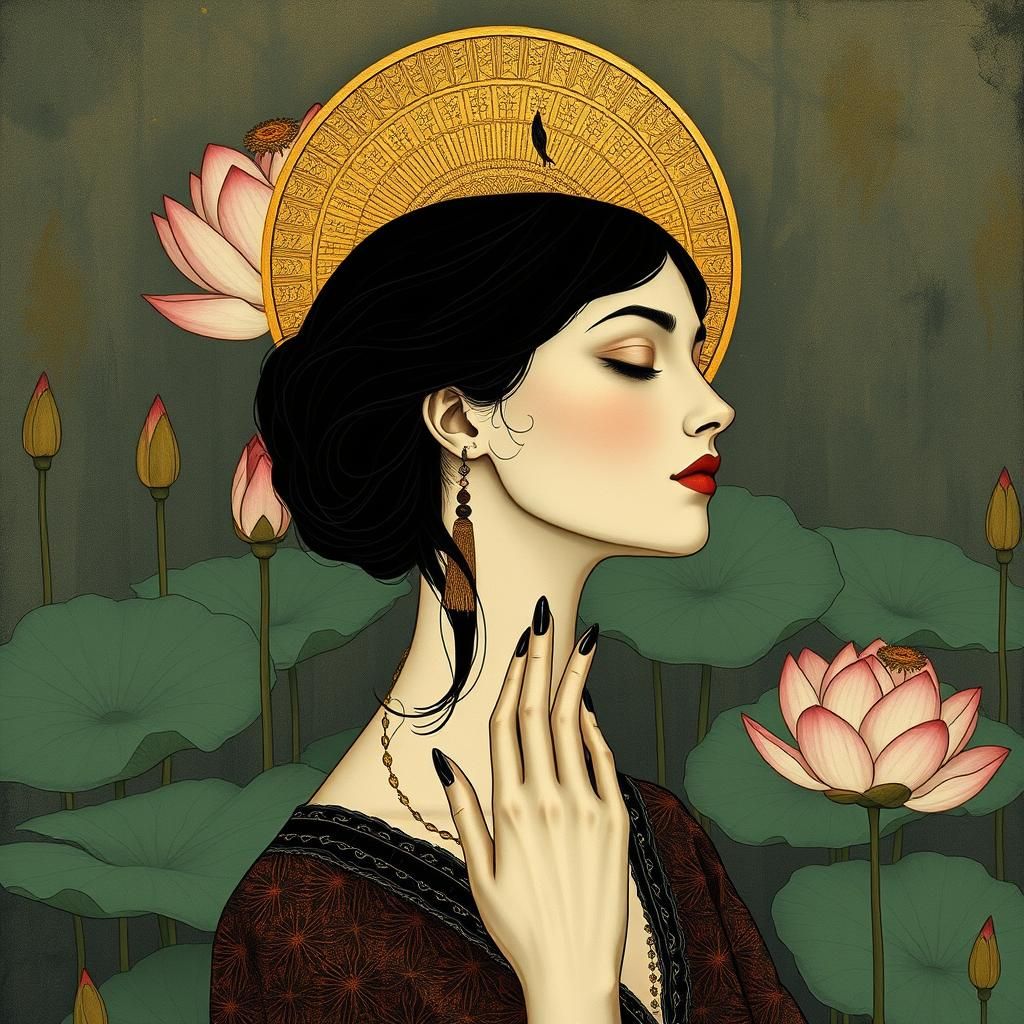 Lotus Pond Model Hand in Art Deco Style