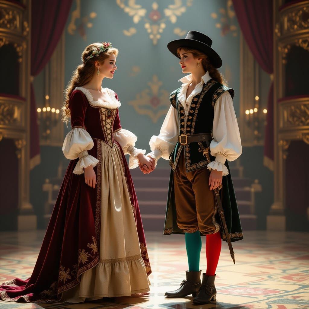 Elven Women on Stage in Art Nouveau Style