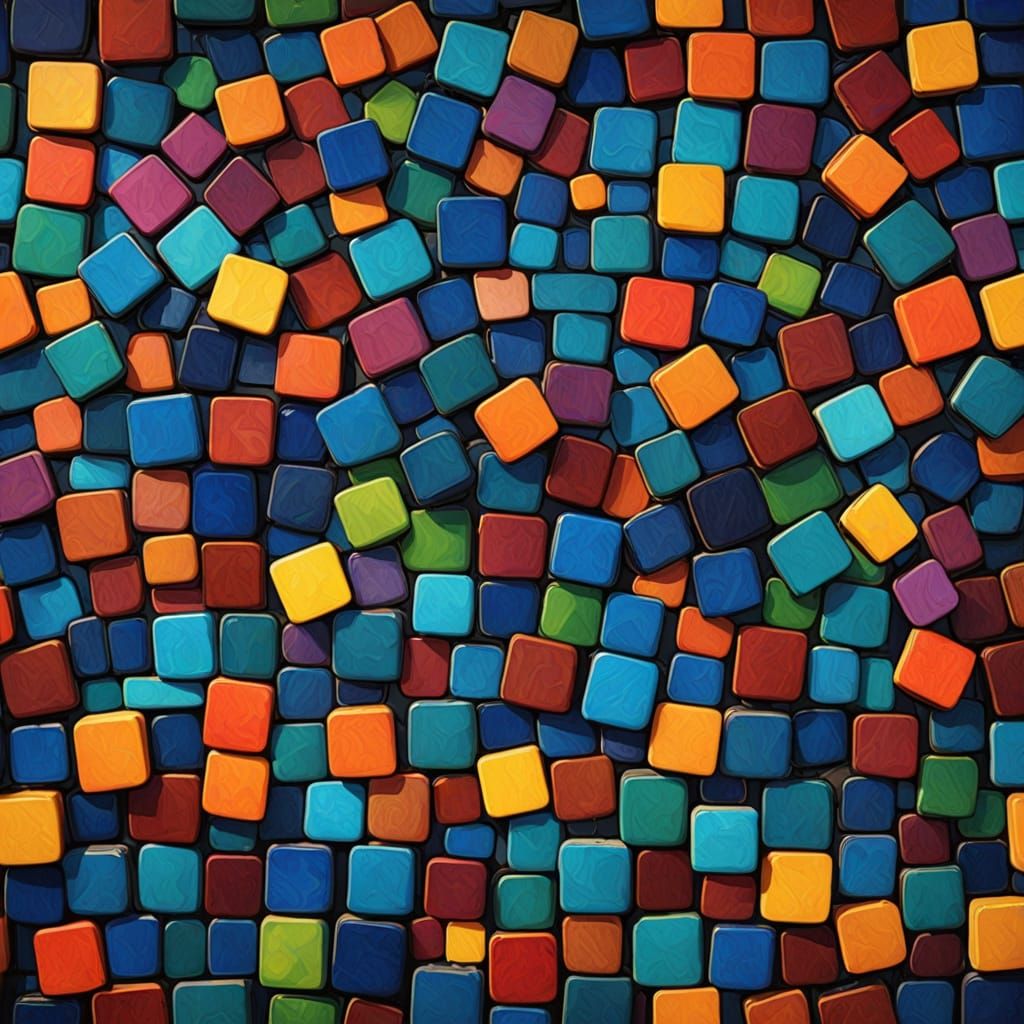 Hyperrealistic Digital Mosaic Landscape in High Contrast