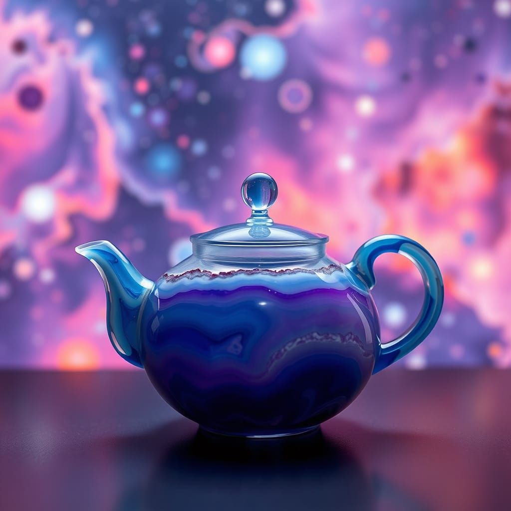 Agate Physalis Teapot with Nebula, Digital Art