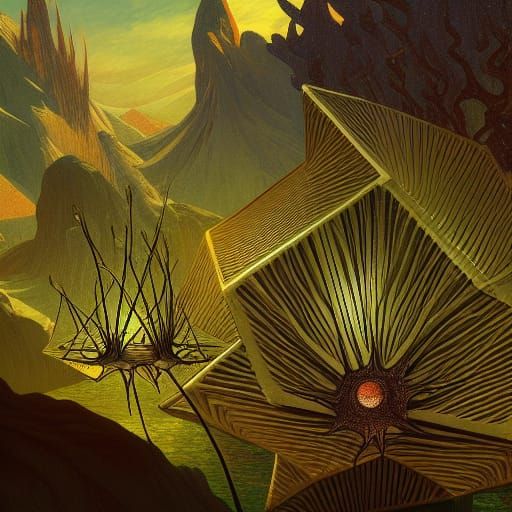 Cordyceps Cambrian Landscape in Renaissance Futurism Style