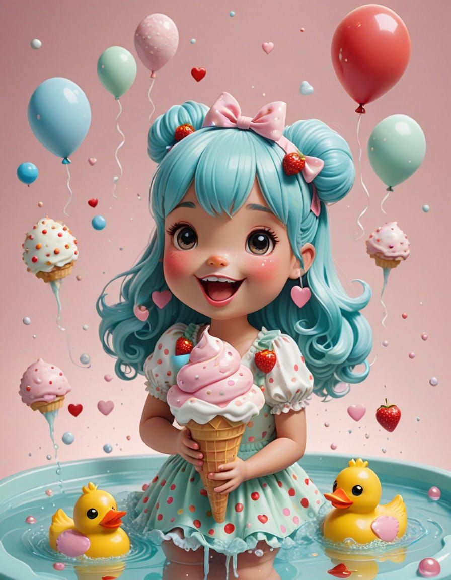 Joyful Woman with Vibrant Hair and Whimsical Duck