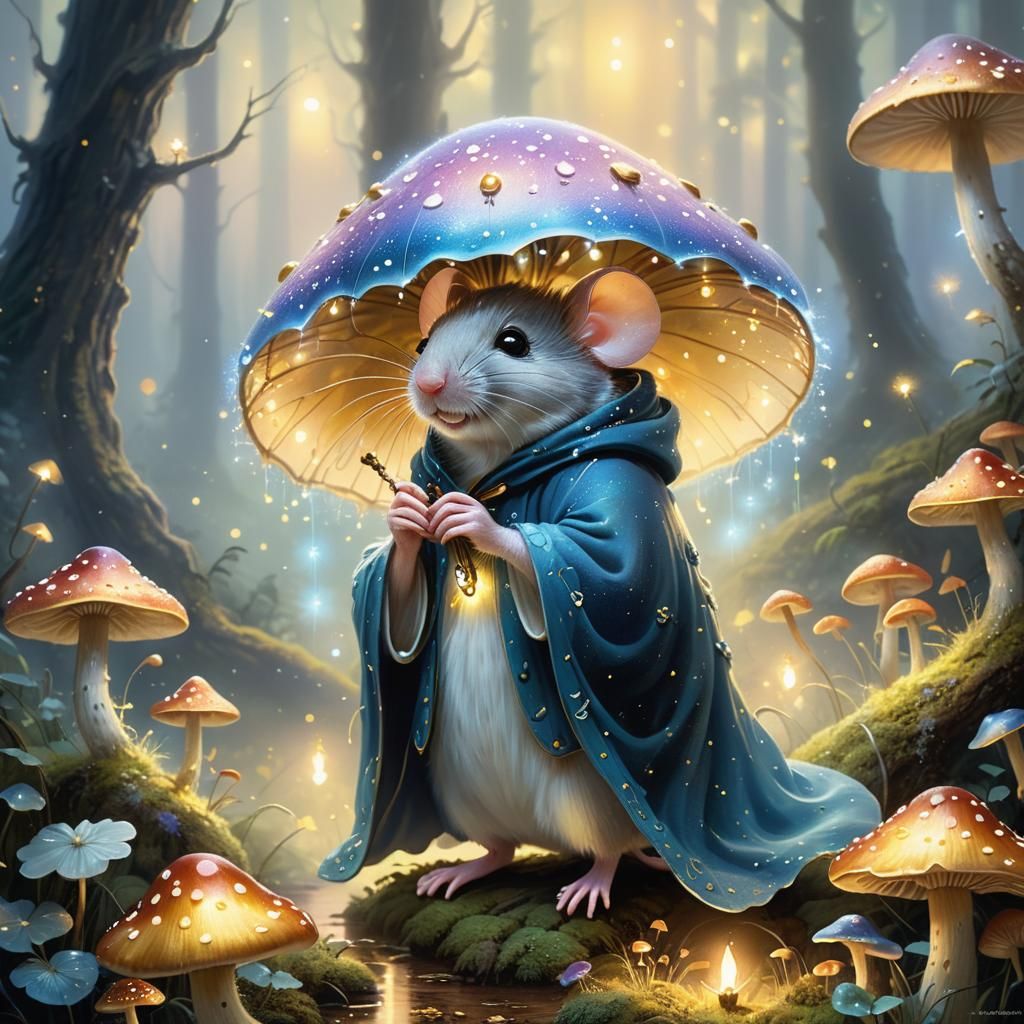 Mouse in Glowing Forest: Ethereal Oil Painting