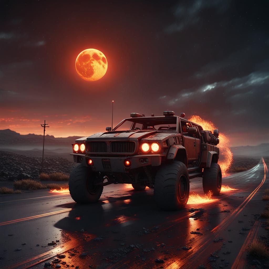 Futuristic Vehicle Lights Divide Amber Darkness