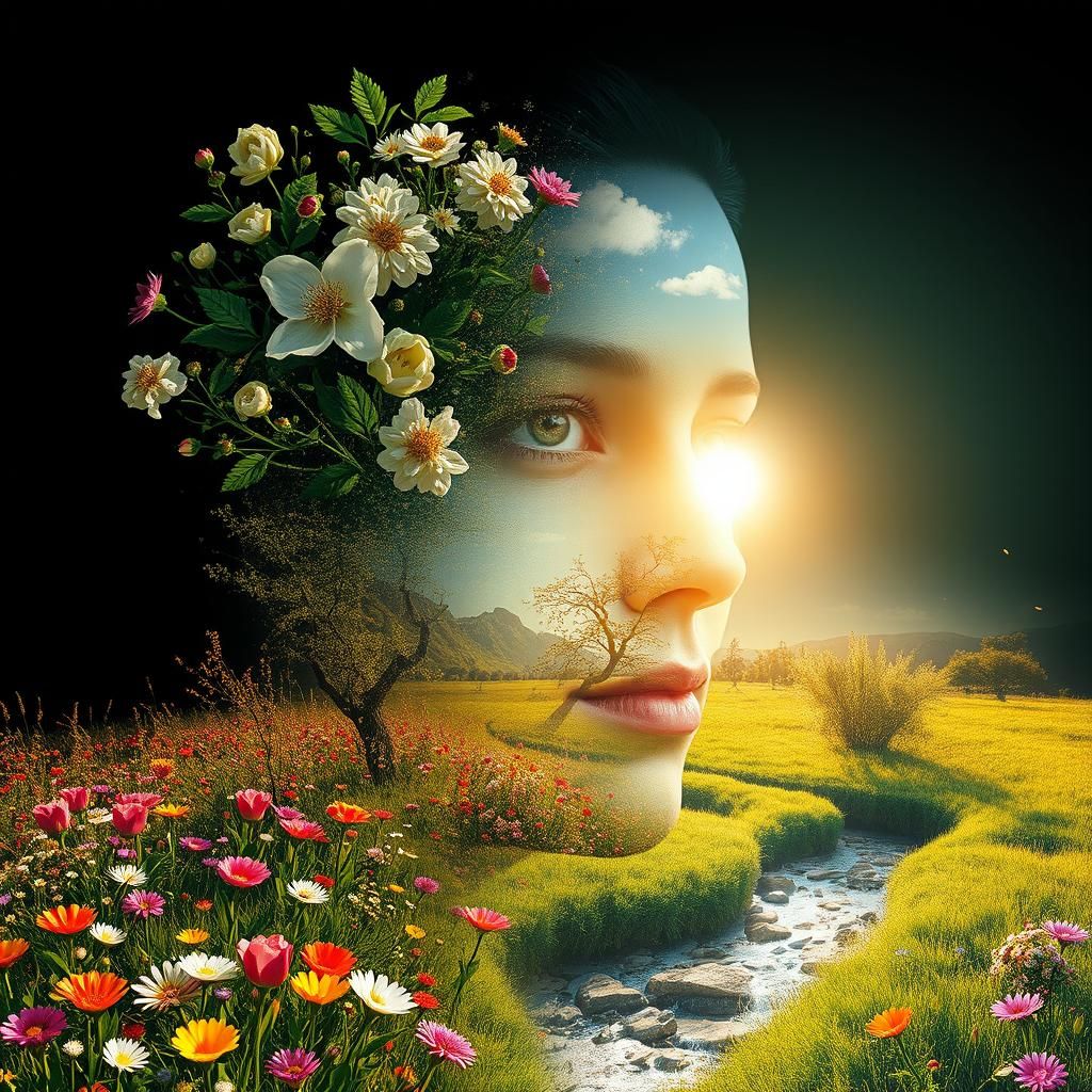 Seasonal Double Exposure Artwork in Matte Painting Style