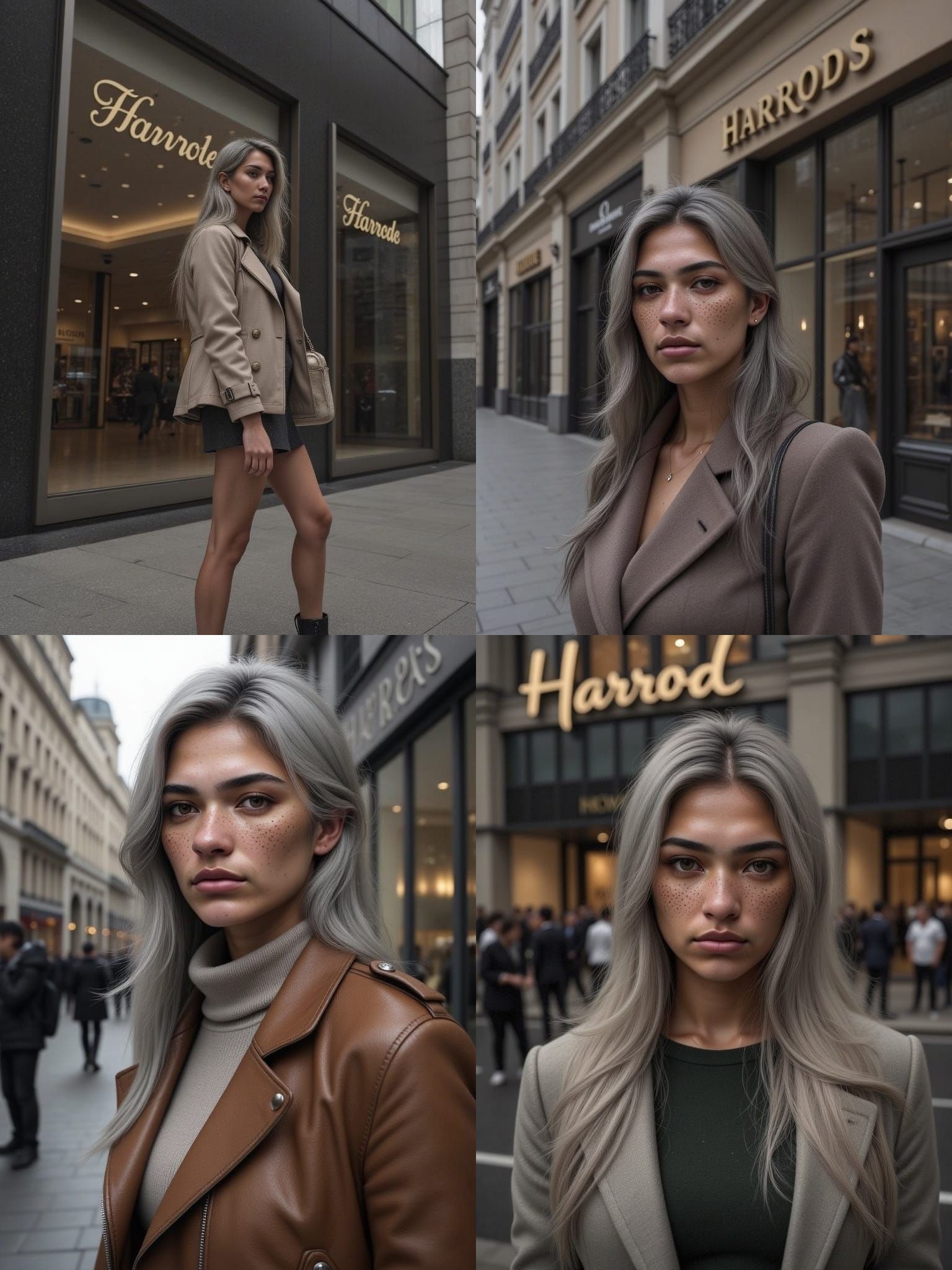 Woman with Silver Hair Outside Harrods