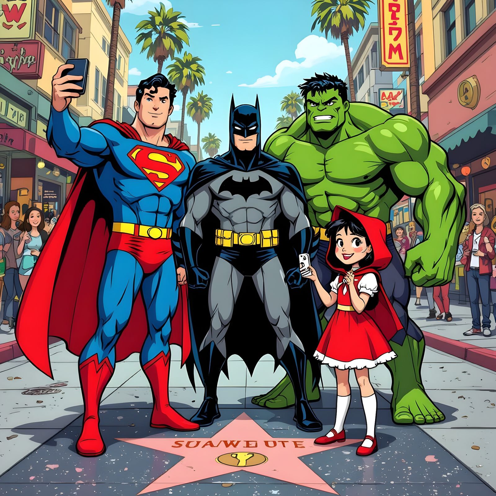 Fictional Characters Take a Selfie on Walk of Fame