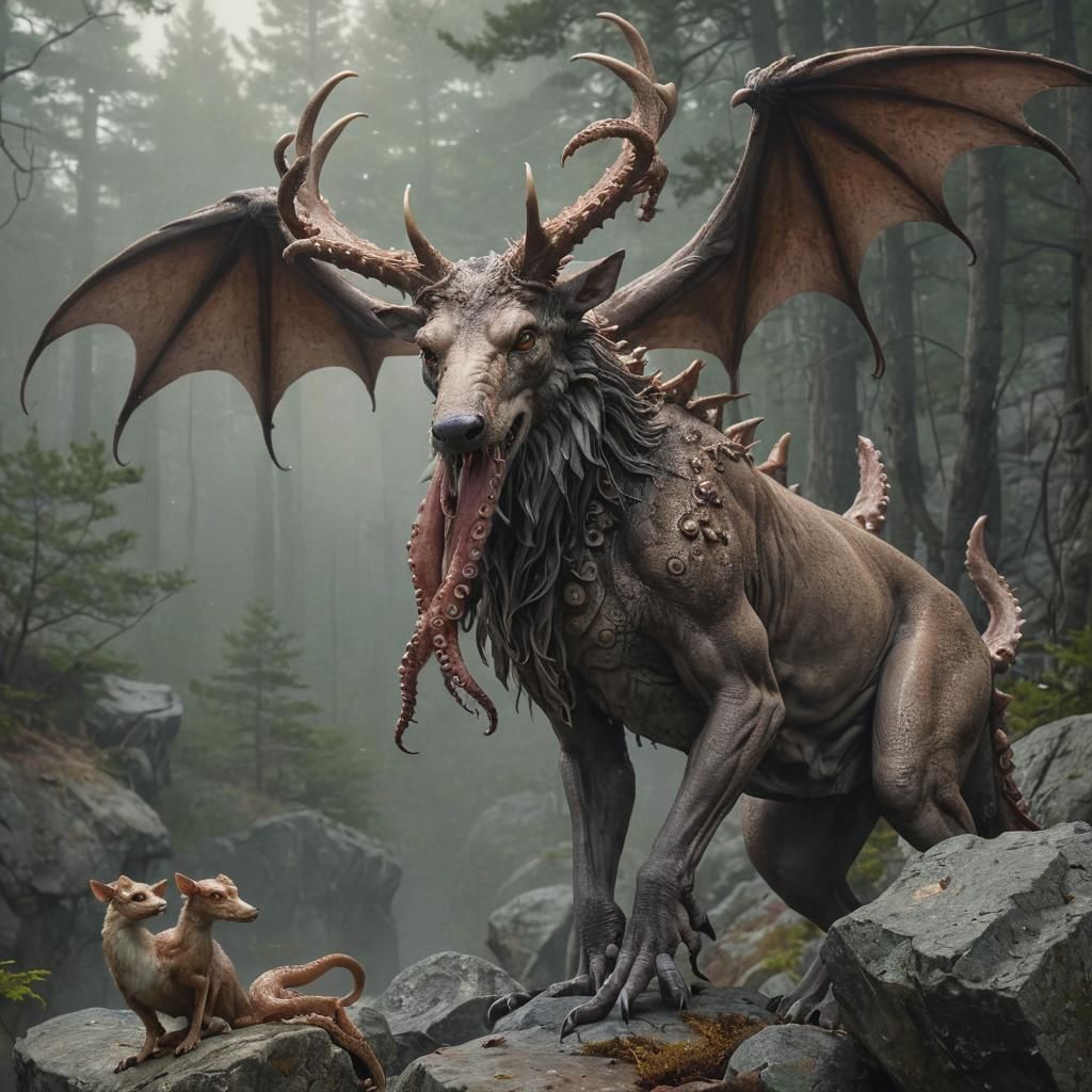 Mysterious, Hybrid Creature Emerges from Misty Forest