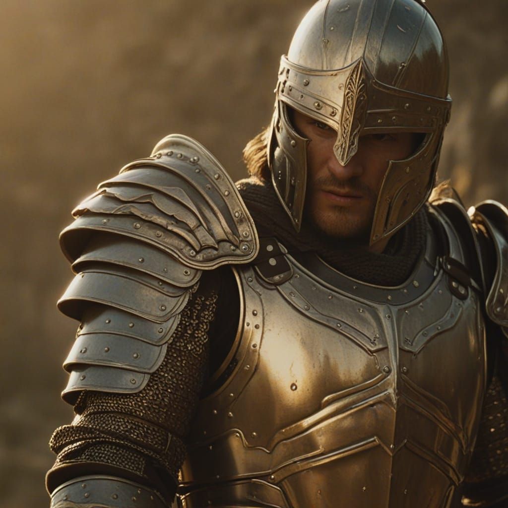Armored Warrior with Swords in Golden Hour Lighting