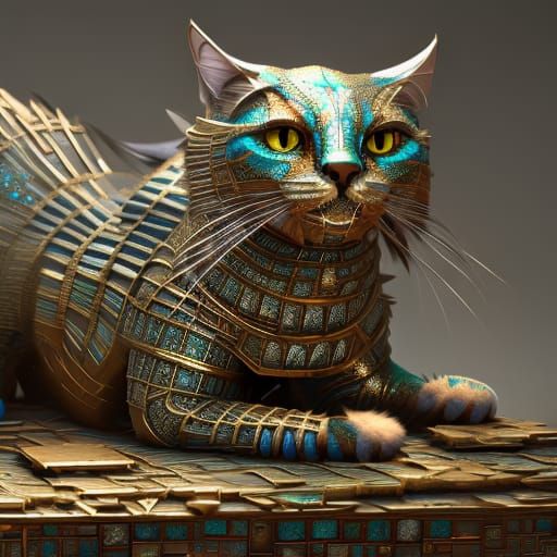 Mystic Cat in Silver and Gold Mosaic