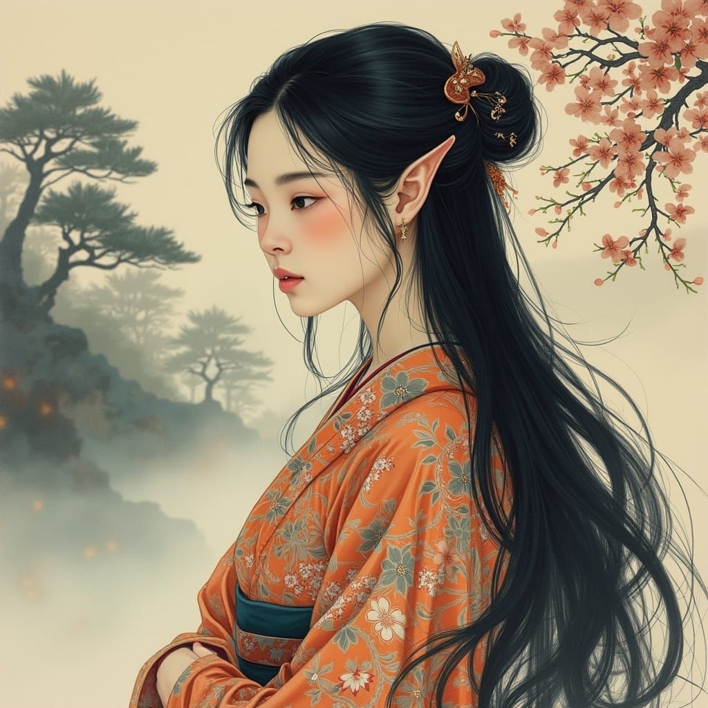 A wood elf in a traditional painting