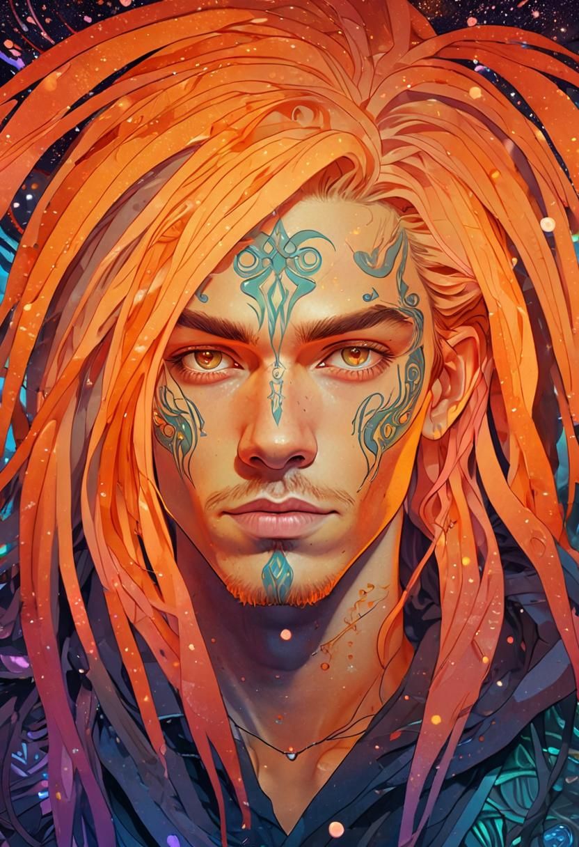 Dreamy Art Nouveau Grunge Portrait in Vibrant Pastels and Ne...